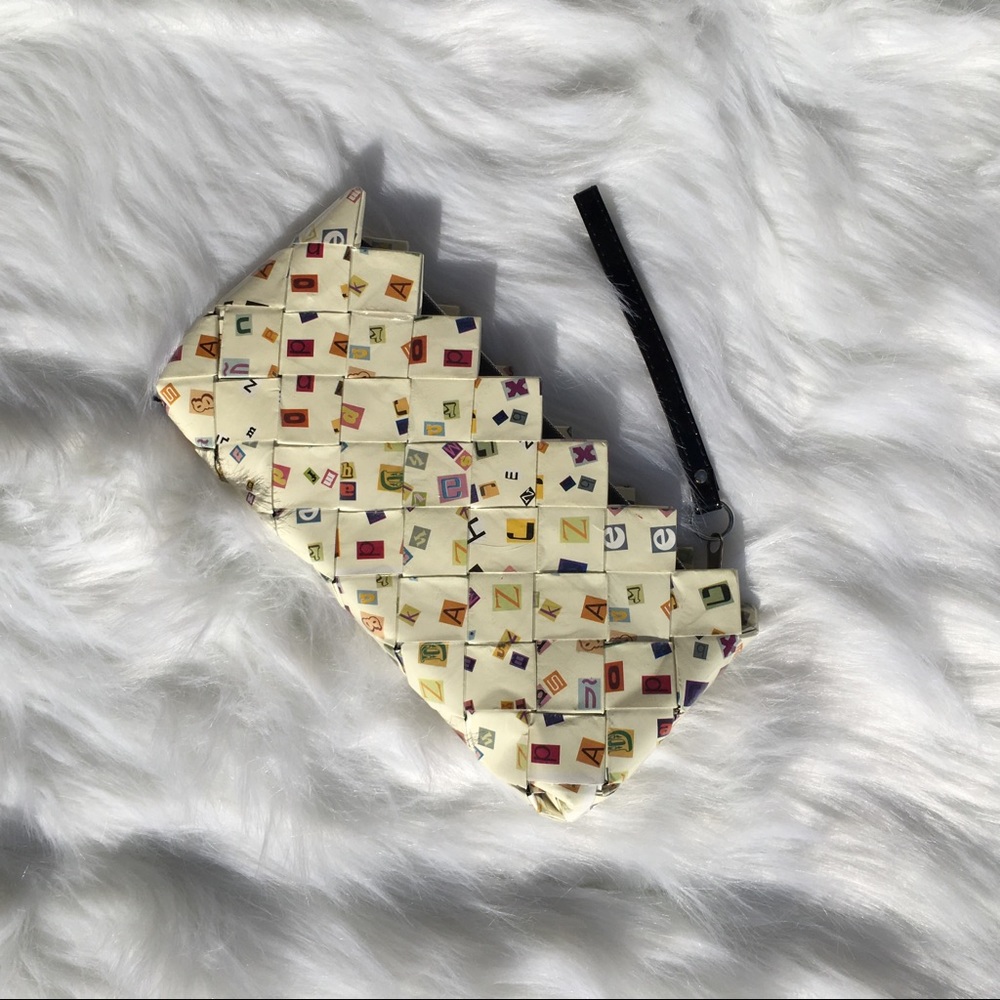 Nahui Ollin Woven Alphabet Clutch Wristlet Unique Letter Print Zipper Pouch